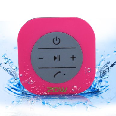 ZDW® Water Proof Bluetooth 3.0 Speaker, Mini Water Resistant Wireless Shower Speaker, Handsfree Portable Speakerphone with Built-in Mic(Pink)