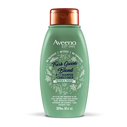 Aveeno Scalp Soothing Fresh Greens Blend 2-in-1 Shampoo   Conditioner for Volume, Thickness and Refresh, Sulfate Free, No Dyes or Parabens, 12 fl. oz