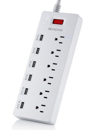 HITRENDS Power Strip Surge Protector with 6 USB Charging Ports with Power Socket 1625W/13A for iPhone 6 6s plus iPad Air Mini Samsung Smartphone Tablet Laptop (6ft, white)