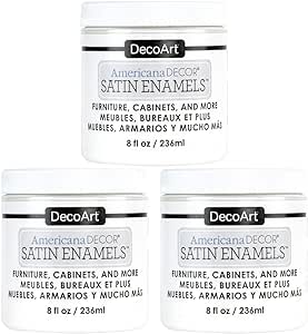 DecoArt Americana Decor Satin Enamels Acrylic Paint, Pure White, ADSA02, 8 fl oz, Jar (3 Pack)