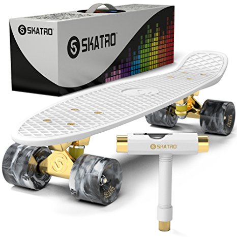 Skatro - Mini Cruiser Skateboard. 22x6inch Retro Style Plastic Board Comes Complete