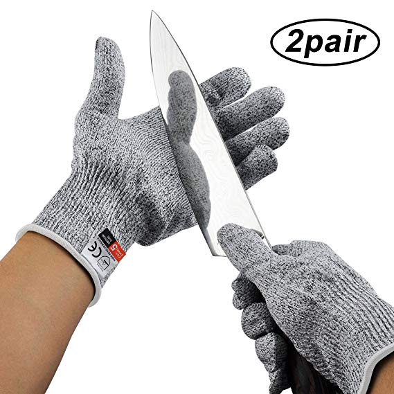 ANRUI Cut Resistant Gloves Food Grade Level 5 Protection, Safety Kitchen Cuts Gloves for Oyster Shucking, Fish Fillet Processing, Mandolin Slicing, Meat Cutting and Wood Carving. (Medium-2 Pairs)