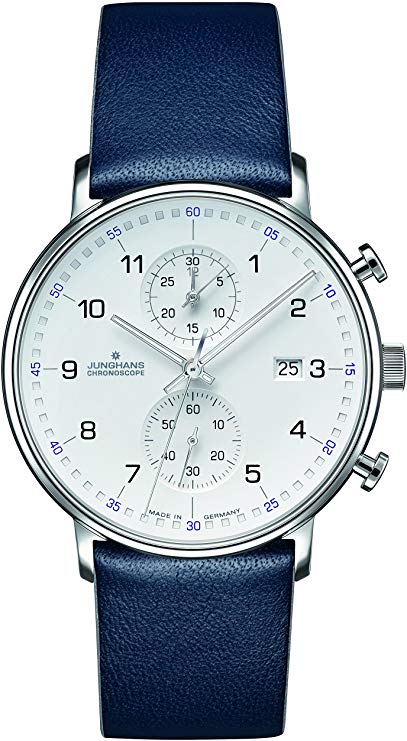 Junghans Form C Chronscope Quartz Matt Silver Watch | Blue Calfskin 041/4775.00