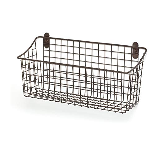 Spectrum Diversified Vintage Wall Mount Storage Basket, 15" x 5" x 7", Bronze