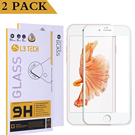 (2 Pack) iPhone 6s/6 Screen Protector with Full-Screen Coverage Anti-scratch, L3 Tech Ultra Thin Premium Tempered Glass Screen Protector (4.7 inch) for Apple iPhone 6s/6 White[Lifetime Warranty]