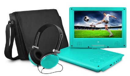 DVD Player, Ematic 9 inch Swivel Teal Portable DVD Player with Matching Headphones and Bag [ EPD909TL ]