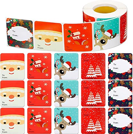 500 Pieces Christmas Tags Labels Xmas Tag Stickers Christmas Santa Claus Name Sticker Self Adhesive Christmas Tag Christmas Festival Labels Name Decals Birthday Wedding Holiday Decor