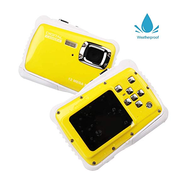 Smyidel Digital Waterproof Camera 12MP HD720p with 3M Waterproof Camera 2.0'' TFT LCD Screen for Sports Swimming Diving and Beaching (Yellow)