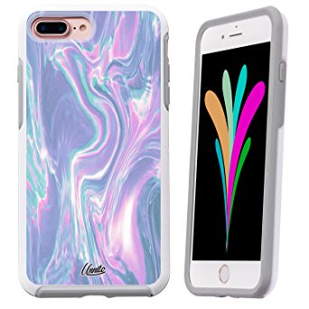Unnito iPhone 7 PLUS Case / iPhone 8 PLUS | Dual Layered Symmetry Case for Apple iPhone 7 PLUS and iPhone 8 PLUS | Soft Inner Layer with Hard Outer Cover (White Case - Violet Waves)