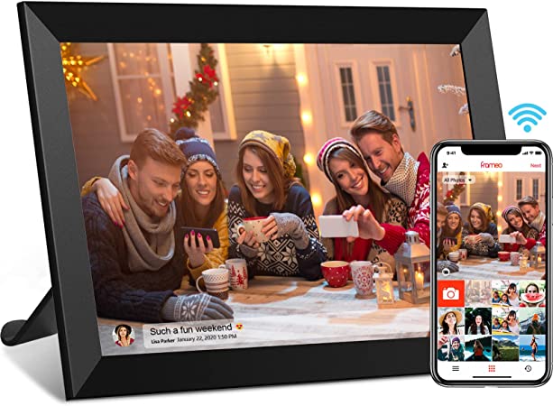 FRAMEO Digital Photo Frame, 10.1 Inch WiFi Digital Picture Frame with 1280 * 800 IPS Touch Screen, 16GB Storage, Easy to Share Photos or Videos via FRAMEO APP Auto-Rotate Black