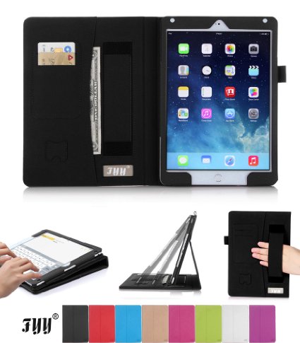 Luxurious Protection iPad Air 2 Case FYY Premium Leather Case Smart Auto WakeSleep Cover with Velcro Hand Strap Card Slots Pocket for iPad Air 2 Black