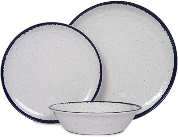 Melamine Dinnerware Set, 12-Piece Melamine Plates Outdoor Plates and Bowls set, Durable and BPA Free, Dishwasher Safe(Service for 4)