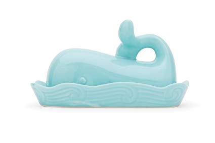 Fox Run 48743 Whale Ceramic Butter Dish with Lid, 7", Aqua Blue