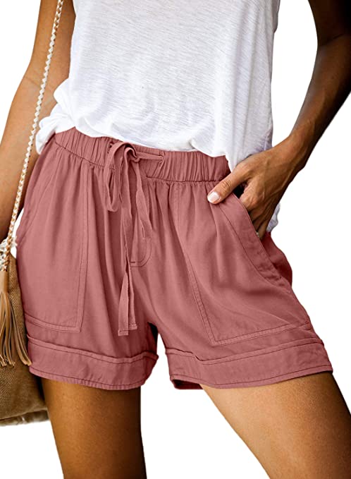 Dokotoo Womens Comfy Drawstring Casual Elastic Waist Pocketed Shorts