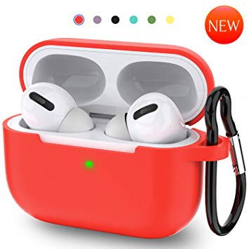 Kekilo AirPods Pro Case 2019 Full Protective Silicone Cover Accessories with Keychain Compatible for Apple AirPods Pro Wirless Charing Case-Red