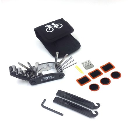 WOTOW Bike Repair Set Bag Bicycle Multi Function 16 in 1 Tool Kit Hex Key Wrench Tire Patch Lever