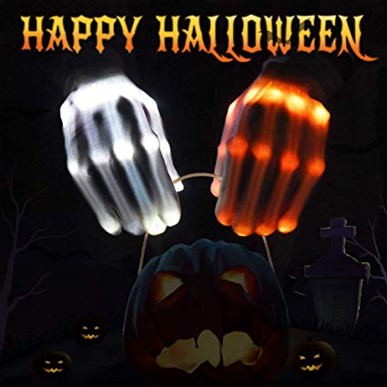 VAZILLIO Flashing LED Skeleton Gloves Light up Glowing Finger Toys, Horrific Halloween Costume for Boys/Girls/Tween/Teens, Novelty Gift for Kids, Cool Décor for Party/Camping/Biking/EDM/Light Show, M