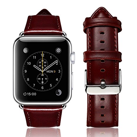 Apple Watch Band 38mm, Yearscase Retro Vintage Genuine Leather iWatch Strap Replacement for Apple Watch Series 3 Series 2 Series 1 Nike  Hermes&Edition - Red