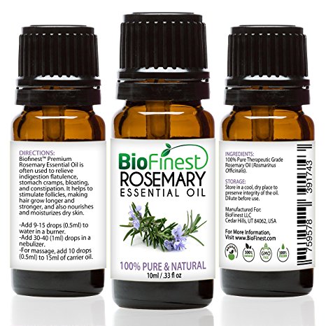 BioFinest Rosemary Oil - 100% Pure Rosemary Essential Oil - Therapeutic Grade - Australia Premium Quality - Best For Aromatherapy, Aches & Pains, Hair & Dandruff - FREE E-Book (10ml)