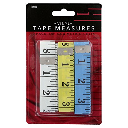 Junipers Soft Vinyl Sewing Tailoring Tape Measure, Assorted Colors, Pack of 3 (120 Inch)