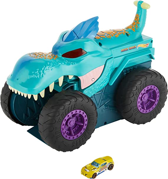 Hot Wheels Monster Trucks Car Chompin' Mega Wrex Giant Vehicle With Lights And Sound Effects, "Eats" & "Poops", 1:64 Scale Die-Cast Toy Trucks & Cars, Ages 3 Years & Older [Amazon Exclusive]