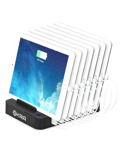 Okra® 7-Port USB 16.8A Charging Station PRO [Most Powerful] Universal Desktop Tablet & Smartphone Multi-Device Hub Charging Dock for iPhone, iPad, Samsung Galaxy, Tablets [Charge 7 Tablets at Once] (Black)