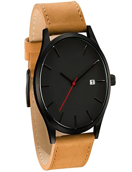 Dreaman Elegant Design Popular Low-key Minimalist Connotation Leather Men's Quartz Wristwatch (Black)
