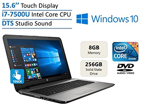 HP 15.6’’ HD Touchscreen High Performance Laptop PC, Intel 7th Gen Core i7-7500U 2.7GHz, 8GB RAM, 256GB SSD, HDMI, Bluetooth, Intel HD Graphics 620, DVD  /- RW, Windows 10-Silver