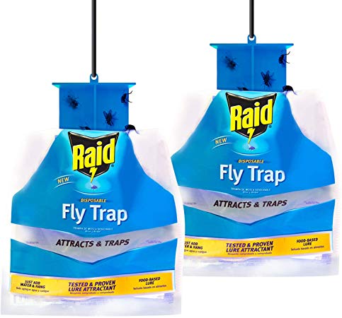 Raid Fly Traps (2-Pack), Outdoor & Indoor Fly Trap, Disposable Fly Trap Bag, House Fly Trap with Food-Based Attractant, Hanging Fly Bag, 2 Home Fly Trap Bags, Inside & Outside Fly Control for Home