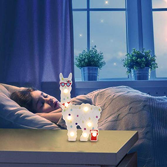 Owlbbabies Llama Gifts Decorative Alpaca Led Night Light Battery Operated Llama Decorations for Kids Bedroom, Party, Nursery and Baby Shower (Llama Glasses)