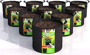 Utopia Home 10 Pack 5 Gallon Grow Bags, 300G Thickened Nonwoven Plant Fabric Pots for Outdoor, Grow Pots, Garden Plant Bags, Aeration Fabric Planter Bags for Fruits, Vegetables and Flowers