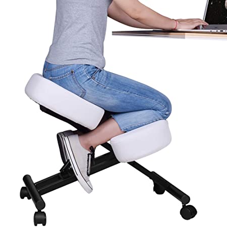 DRAGONN Ergonomic Kneeling Chair, Adjustable Stool for Home and Office - Improve Your Posture with an Angled Seat - Thick Comfortable Cushions (White)