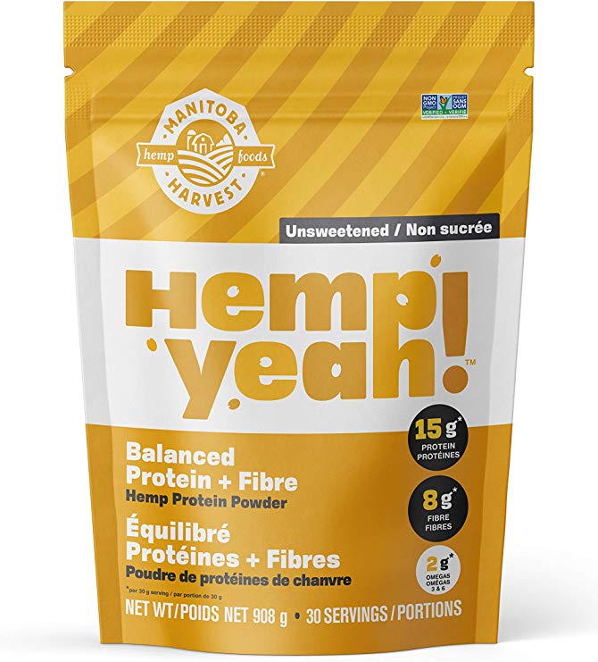 Manitoba Harvest Hemp Yeah! Balanced Protein   Fibre Powder, Unsweetened, 908g, with 15g protein, 8g Fibre and 2g Omegas 3&6 per Serving, Preservative Free, Non-GMO
