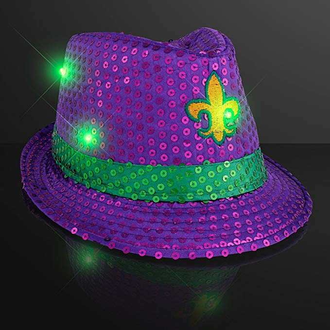 Mardi Gras Sequin Light Up LED Fedora Hat