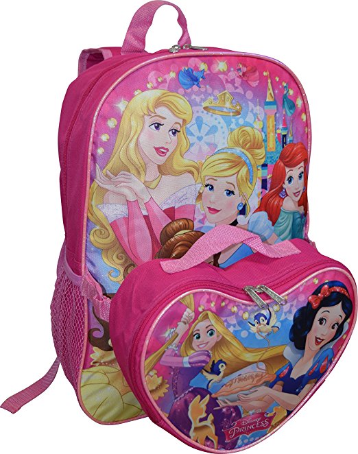 Disney Girl's Princess 16" Backpack W/ Detachable Lunch Box