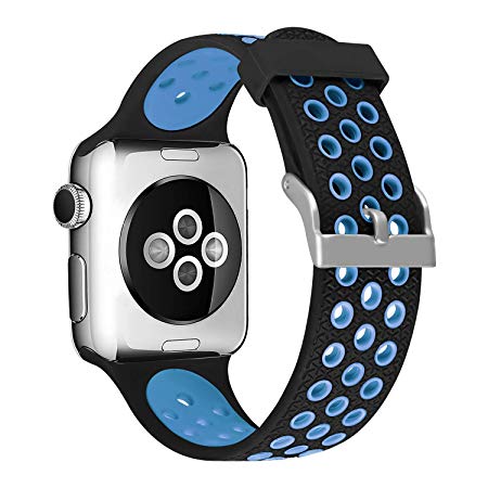 SKYLET Sport Band Compatible with Apple Watch 44mm 38mm 42mm 40mm, Soft Silicone Replacement Sport Wristband Compatible with Apple iWatch Series 4 3 2 1 with Metal Clasp Men Women (No Tracker)
