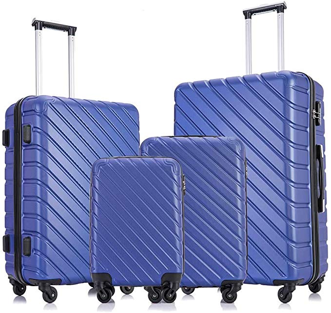 4 Pcs Luggage Set Trolley Spinner Suitcase Hardshell Travel Bag 18" 20" 24" 28" W/Covers& Hangers (Blue)