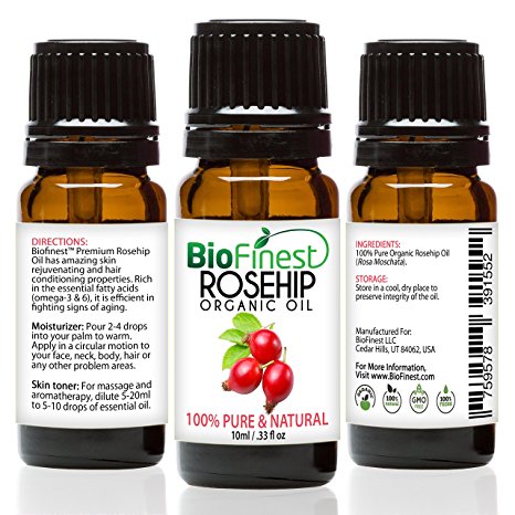 BioFinest Rosehip Oil - 100% Pure Cold-Pressed - Certified Organic - Chile Premium Rosehip Seed Oil - BEST Moisturizer for Face, Nails, Dry Hair & Skin - FREE E-Book