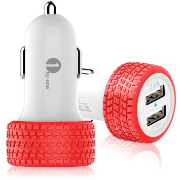 1byone® 4.8A / 24W Dual USB SMART Car Charger Designed for Almost Any Apple and Android Devices, Max speed charging for Multi-device with Smart Recognition Abilities!! - Red