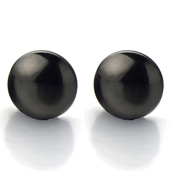 2pcs 10MM Magnetic Black Circle Stud Earrings for Men Women, Non-Piercing Clip On Steel Fake Ear Plugs