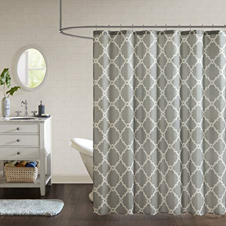 Comfort Spaces Premium Quality Grey Shower Curtain - Milton Washable Modern Bathroom Curtain in Fretwork Design for Bath Hotel - Gray - 72 x 72 inches