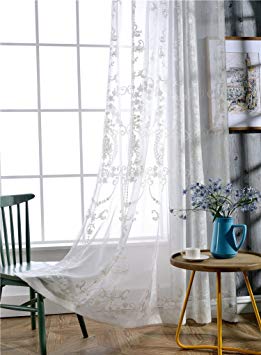 Aside Bside Victorian Design Sheer Curtain Luxurious Pattern Embroidered Rod Pocket Top Breathable Window Decoration for Living Room Bedroom and Office (2 Panels, W 52 x L 95 inch, White)
