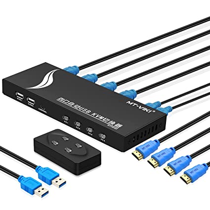 TNP 4K HDMI KVM Switch for 4 Computer 1 Monitor KVM Switch HDMI 4 Port USB Switch Box, Support Auto Signal Rotation, Hotkeys, Remote USB Keyboard And Mouse Switch Between Multiple Computers