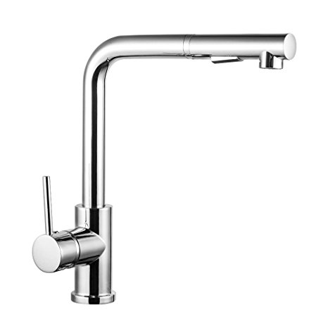 LORDEAR Modern Stainless Steel Wet Bar 360 Swivel Degree 2 Water Function Single Handle Pull Out with Spray Kitchen Faucet, Polished Chrome High-Arch Spout Bar Faucet