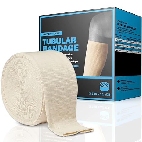 EVERLIT Elasticated Tubular Support Bandage | Stockinette Tubing for Large Arm, Knees, Legs | Light to Moderate Compression Bandage Roll For Tissue Support (Size E | 3.5" x 11 yd)