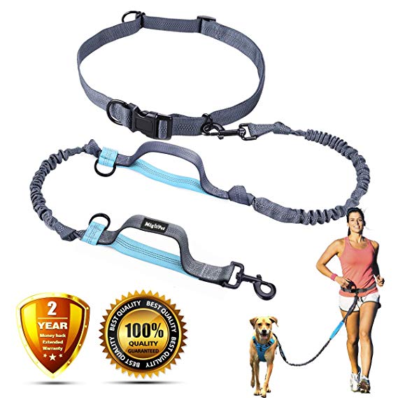 MigooPet Hands Free Dog Leash Super Durable Walking Jogging Running Hiking Leash for Medium to Extra Large Dogs Up to 150 lbs Strong Dual Handles & Bungees Dog Leash for The Strongest Pulling Dogs