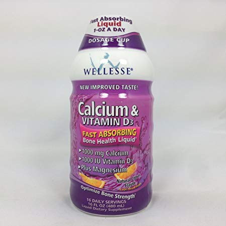 Wellesse Liquid Calcium & Vitamin D3 1000 IU/MG, 16 OZ (PACK OF 3)