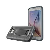 Samsung Galaxy S6 Case Collen Brushed Aluminium Metal Back Combined with Flexible Rubber Edge Hard Case with Kickstand Extremely Protection for Galaxy S6 Case B05 Grey