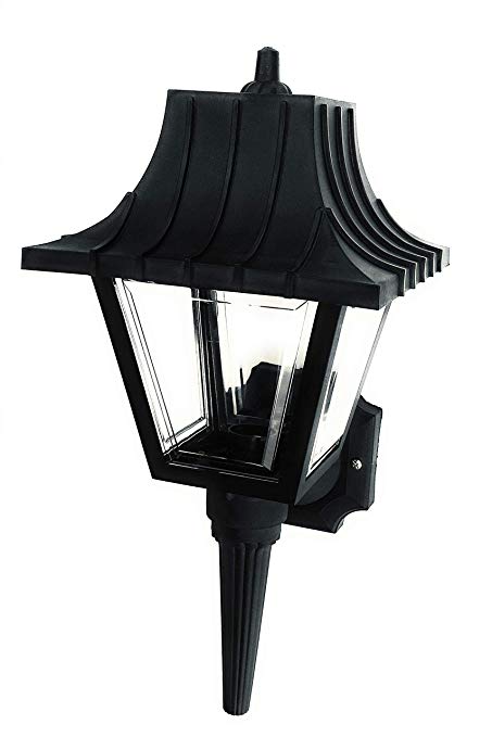 Colonial Wall Lantern Non-Metallic Black with Clear Beveled Panels. Light Fixtures for Porch, Yard, Patio, Driveway. Anti-Corrosion, Durable Plastic Material, Waterproof Exterior. Made in USA.