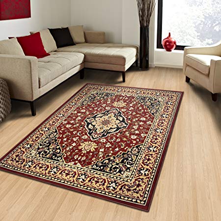 Superior Elegant Glendale Collection Area Rug, 8mm Pile Height with Jute Backing,  Traditional Oriental Rug Design, Anti-Static, Water-Repellent Rugs, 4' x 6' Rug, Red